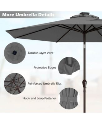 10FT Solar Umbrella LED Market Steel Tilt w/ Crank Patio
