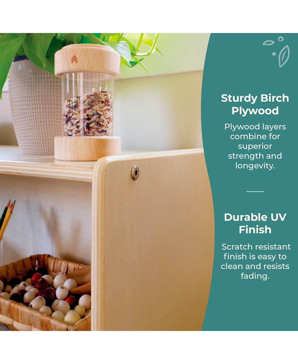 Guidecraft EdQ 2-Shelf Open Storage 24" - White: Wooden Kids' Classroom Storage Furniture, Playroom and Bedroom Toy Cube Organizer