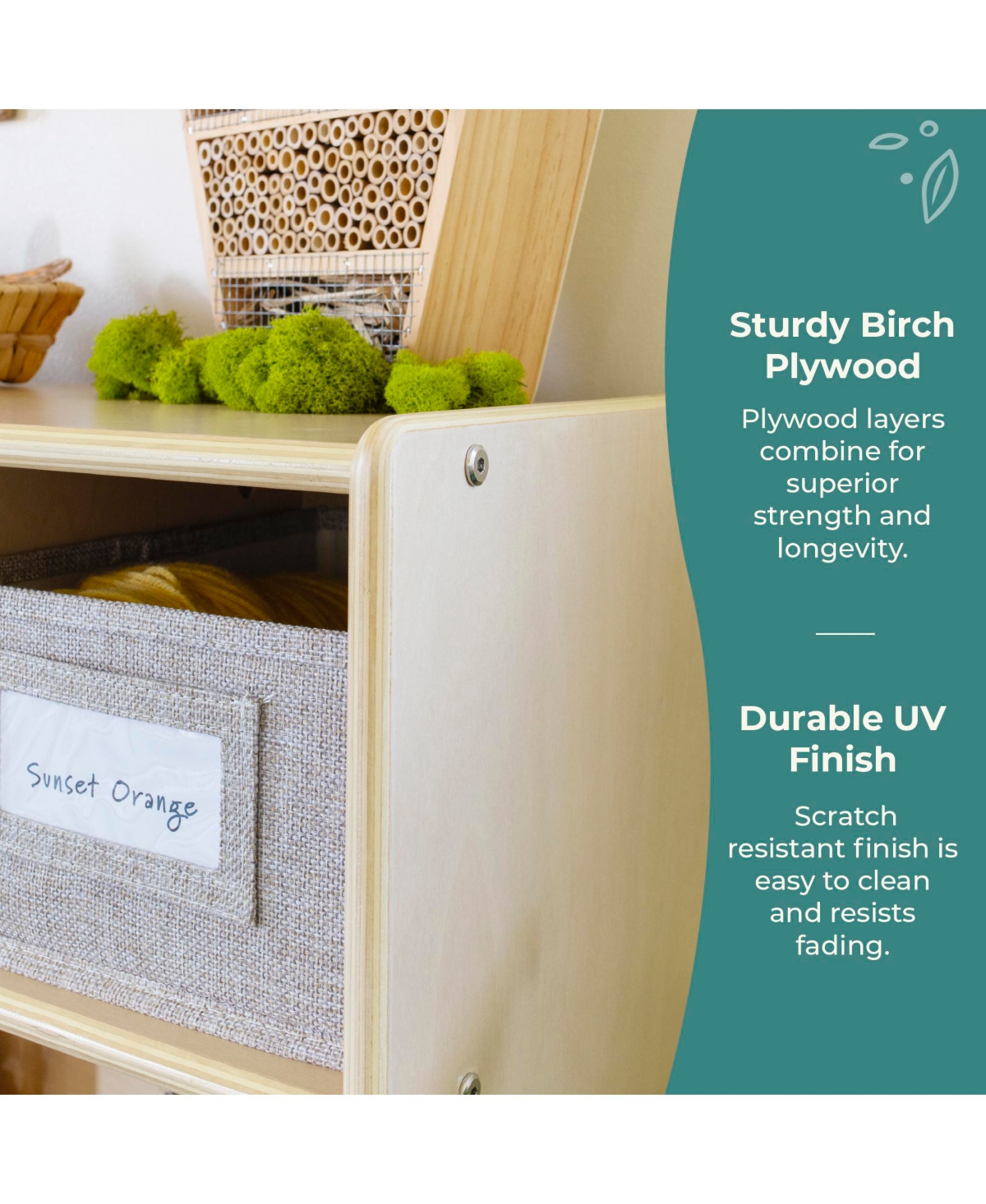 Guidecraft EdQ Shelves and 5 Bin Storage Unit 30" - Natural: Children's Wooden Toy Organizer for Kids' Bedrooms Playrooms