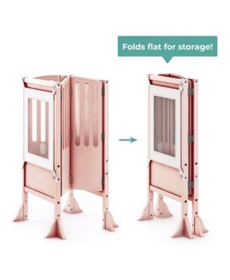 Contemporary Kitchen Helper Toddler Step Stool - Ivory: Adjustable, Kids Foldable Learning Toddler Tower with Safety Mat