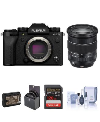 X-T5 Mirrorless Camera, Black with XF 16-80mm f/4.0 R OIS WR Lens, 128GB SD Card, Extra Battery, 72mm Filter Kit, Cleaning Kit