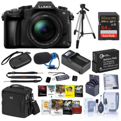 LUMIX DMC-G85 Mirrorless Camera w/12-60mm f/3.5-5.6 LUMIX G OIS Lens Bundle with Memory Card, Bag, Microphone, Tripod, Battery, Charger,