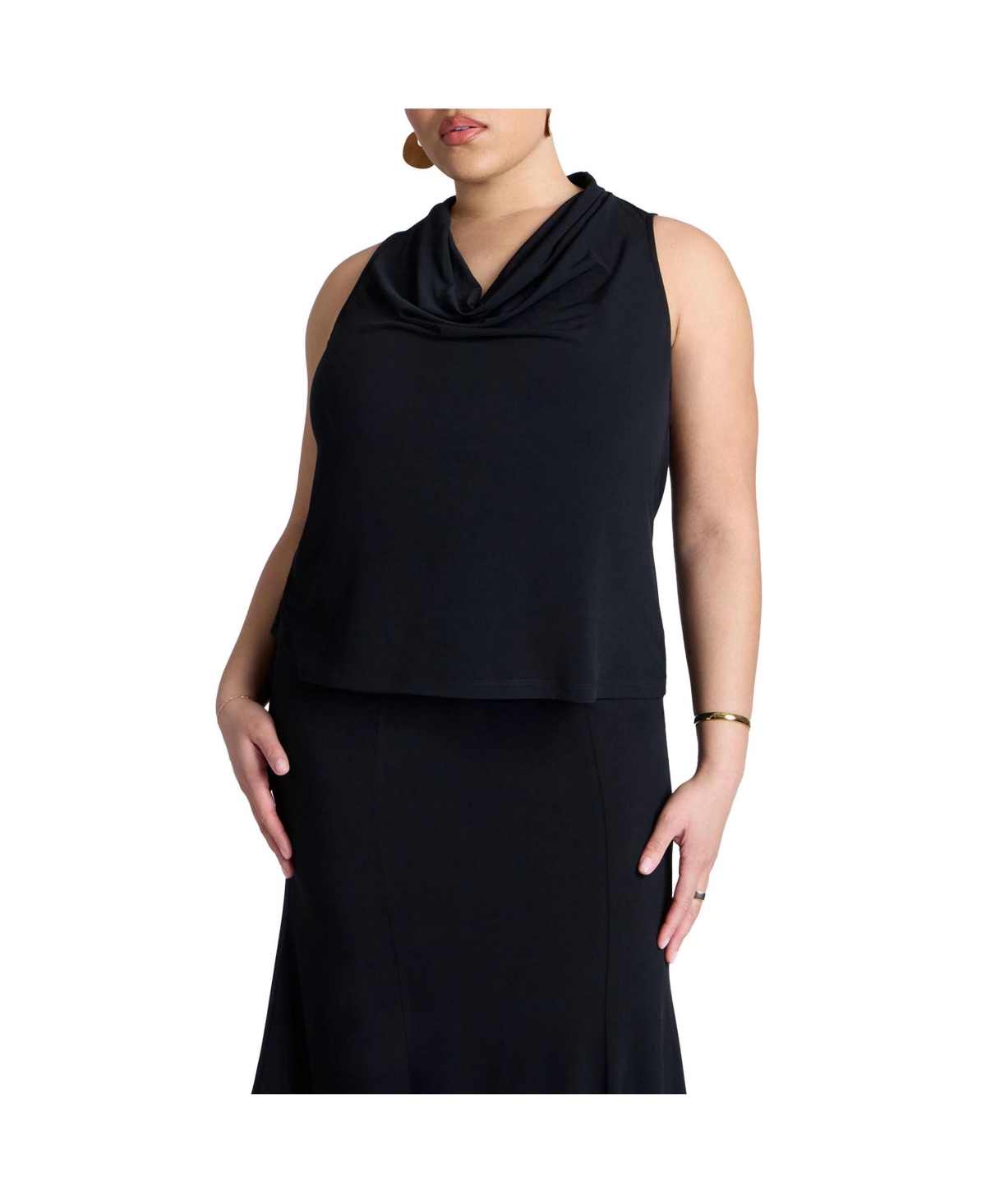 Plus Size Cowl Halter Top - Black onyx