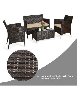 8PCS Patio Garden Rattan Furniture Set Coffee Table Cushioned Sofa
