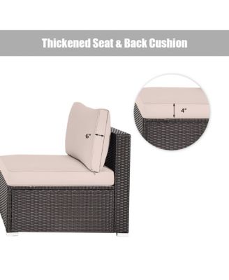 2PCS Patio Sectional Armless Sofas Outdoor Rattan Furniture Set w/ Cushions