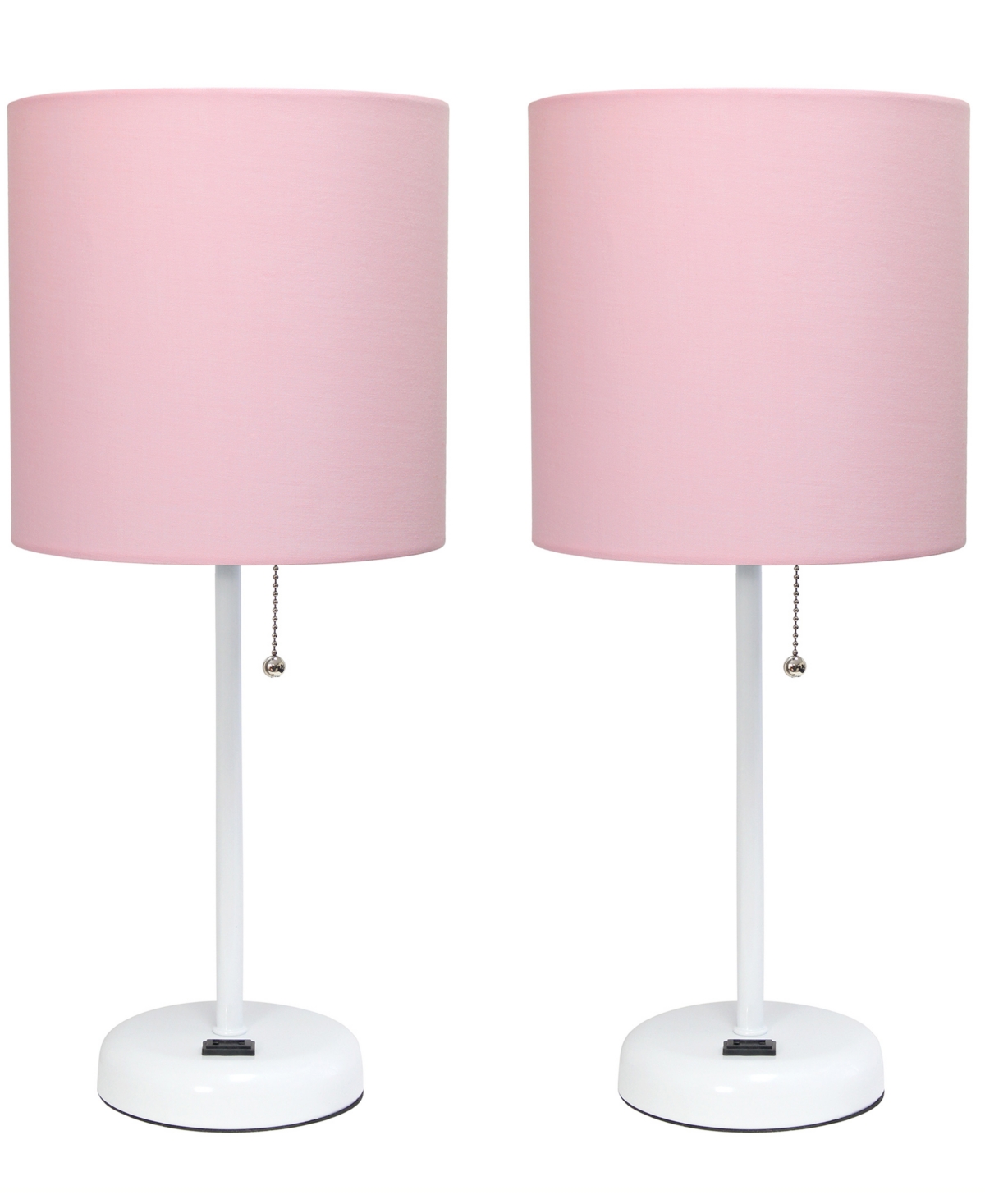 Creekwood Home 19.5" Metal Oslo Contemporary Bedside Duo Table Lamp Set In White Base,light Pink Shade