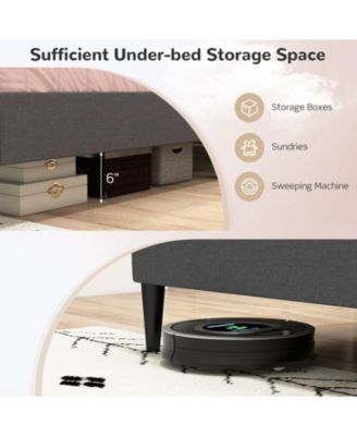 Queen Size Upholstered Platform Bed with Button Tufted Wingback Headboard-Gray