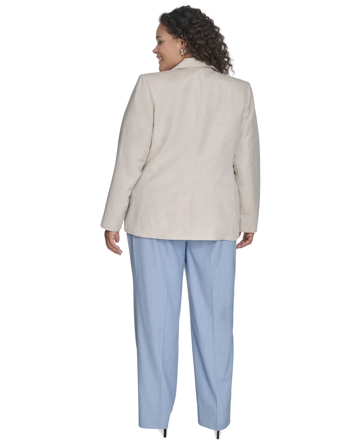 CALVIN KLEIN PLUS SIZE LINEN-BLEND ONE-BUTTON BLAZER 