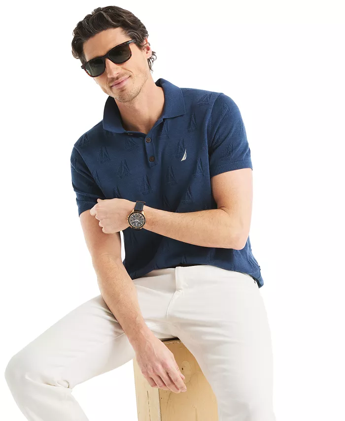 Men's Sailboat Textured Sweater Polo Shirt - thumbnail 2