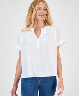 Style & Co - Women's Cotton Pintucked Camp Top, Exclusively at Macy's