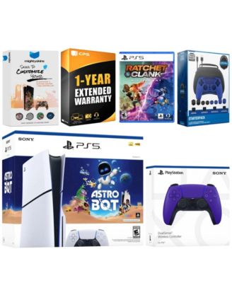 PlayStation 5 Slim Disc Astro Bot, Rachet and Clank Bundle with Extra Controller, Pro Gamer Kit, MightySkins Code and 1 Year Extended Warranty
