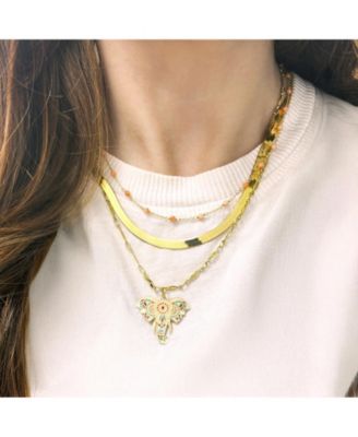 Pink Coral Bead Chain Necklace 14K Gold