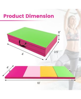4-Panel PU Leather Folding Exercise Mat with Carrying Handles-Green