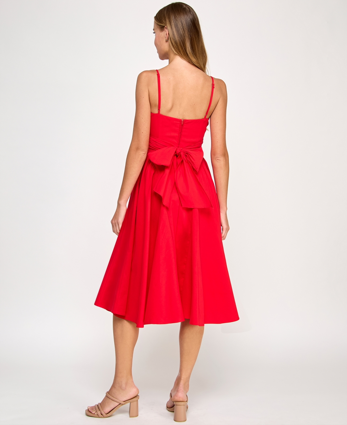 KATIA RAE JUNIORS' SWEETHEART-NECK BOW-BACK DRESS 