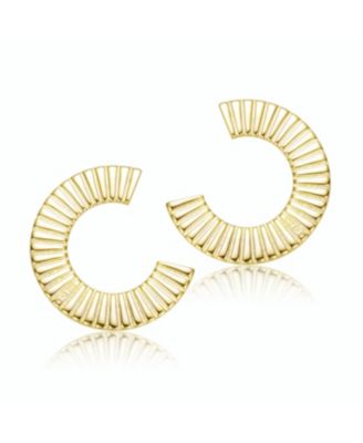 Stylish 14K Gold Plated Ribbed wide Open Circle Hoop Earrings