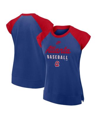 Nike - Women's Royal/Red Atlanta Braves Cooperstown Collection Raglan Performance T-Shirt