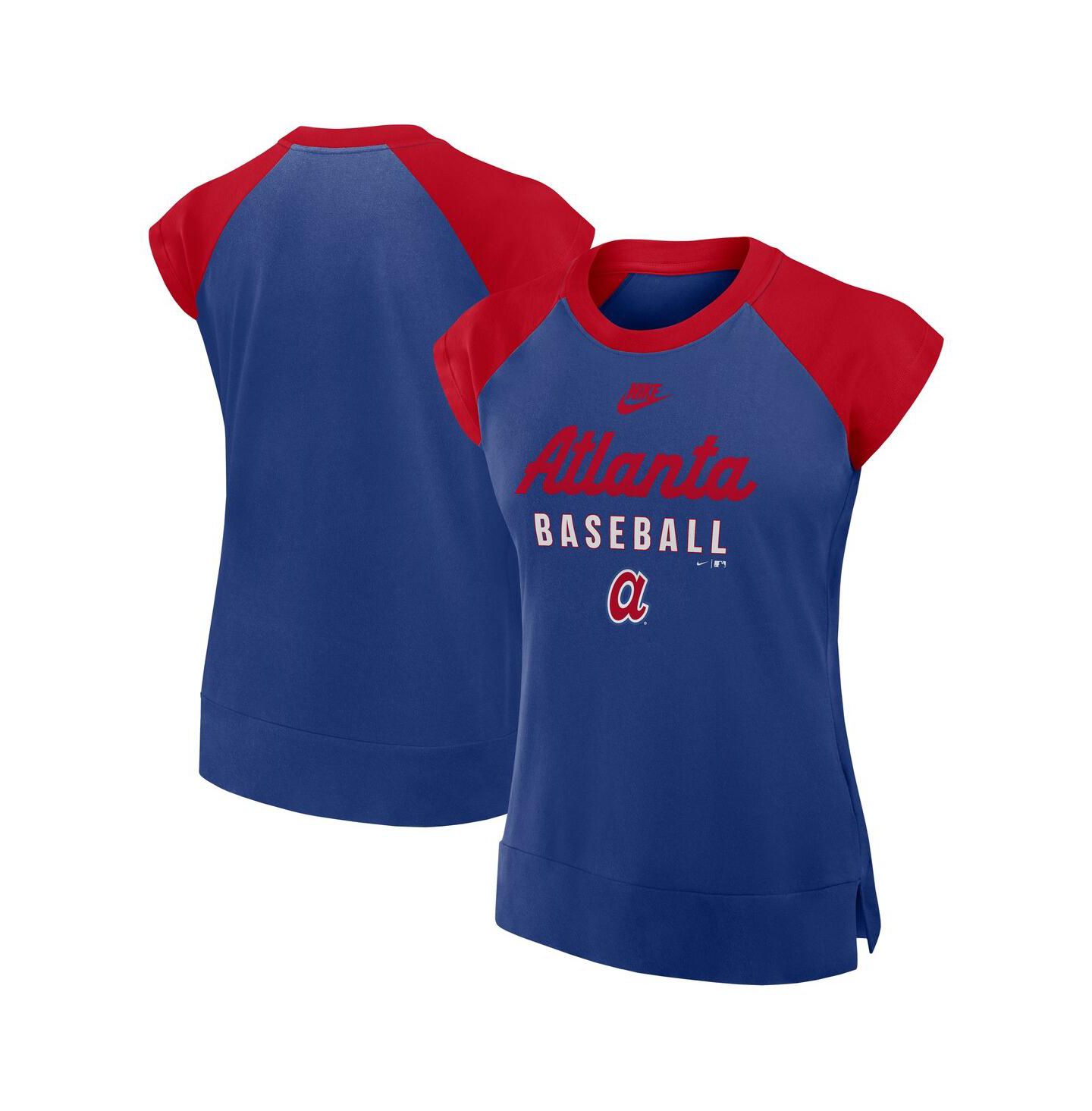Женская футболка Nike Royal/Red Atlanta Braves Cooperstown Collection Raglan Performance — фото 1