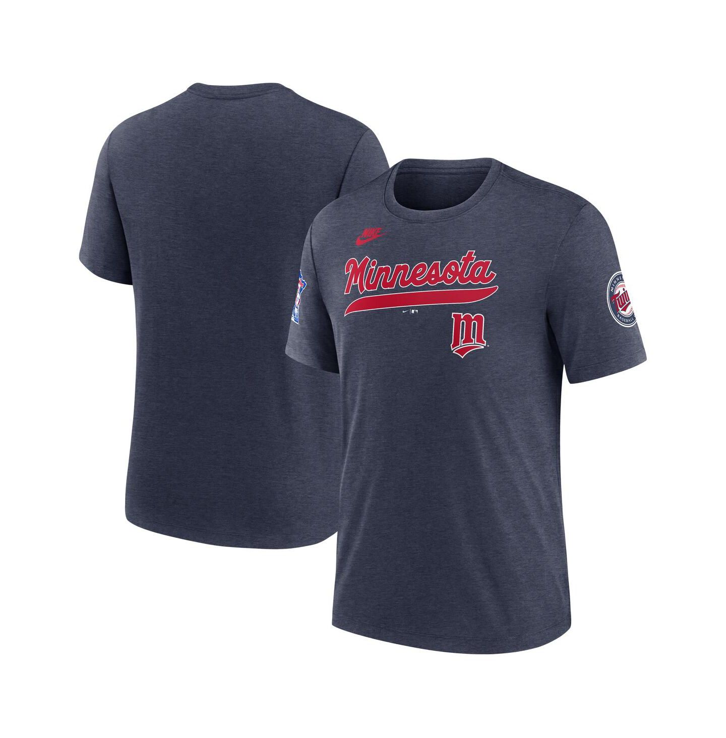Мужская футболка Nike Heather Navy Minnesota Twins Cooperstown Collection Eras Tri-Blend — фото 1