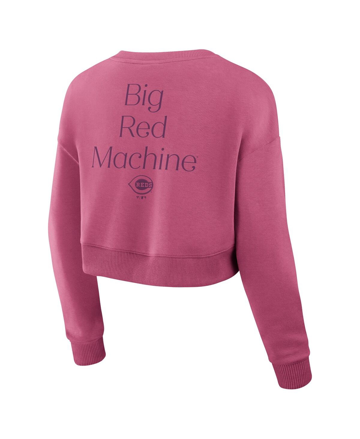 Shop Fanatics Women's Pink Cincinnati Reds Relax Studio Cropped Pullover Sweatshirt