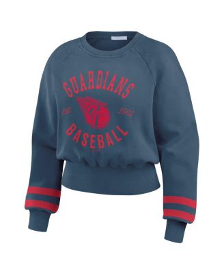 Women's Navy Cleveland Guardians Vintage Washed Cropped Pullover Sweatshirt