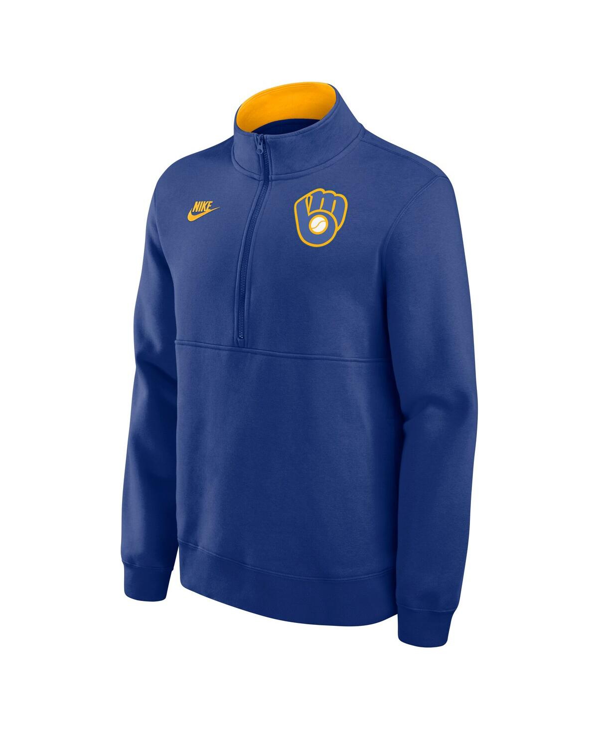 Nike Men's Royal Milwaukee Brewers Cooperstown Collection Fleece Half-zip Pullover Sweatshirt In Blue