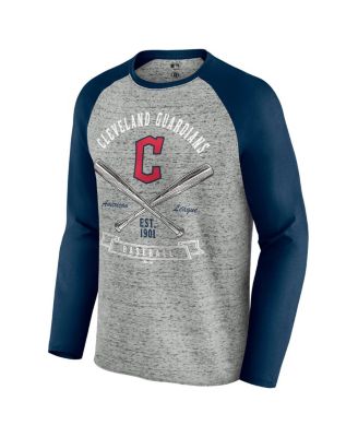 Men's Heather Gray Cleveland Guardians Raw Edge Raglan Long Sleeve Baseball T-Shirt