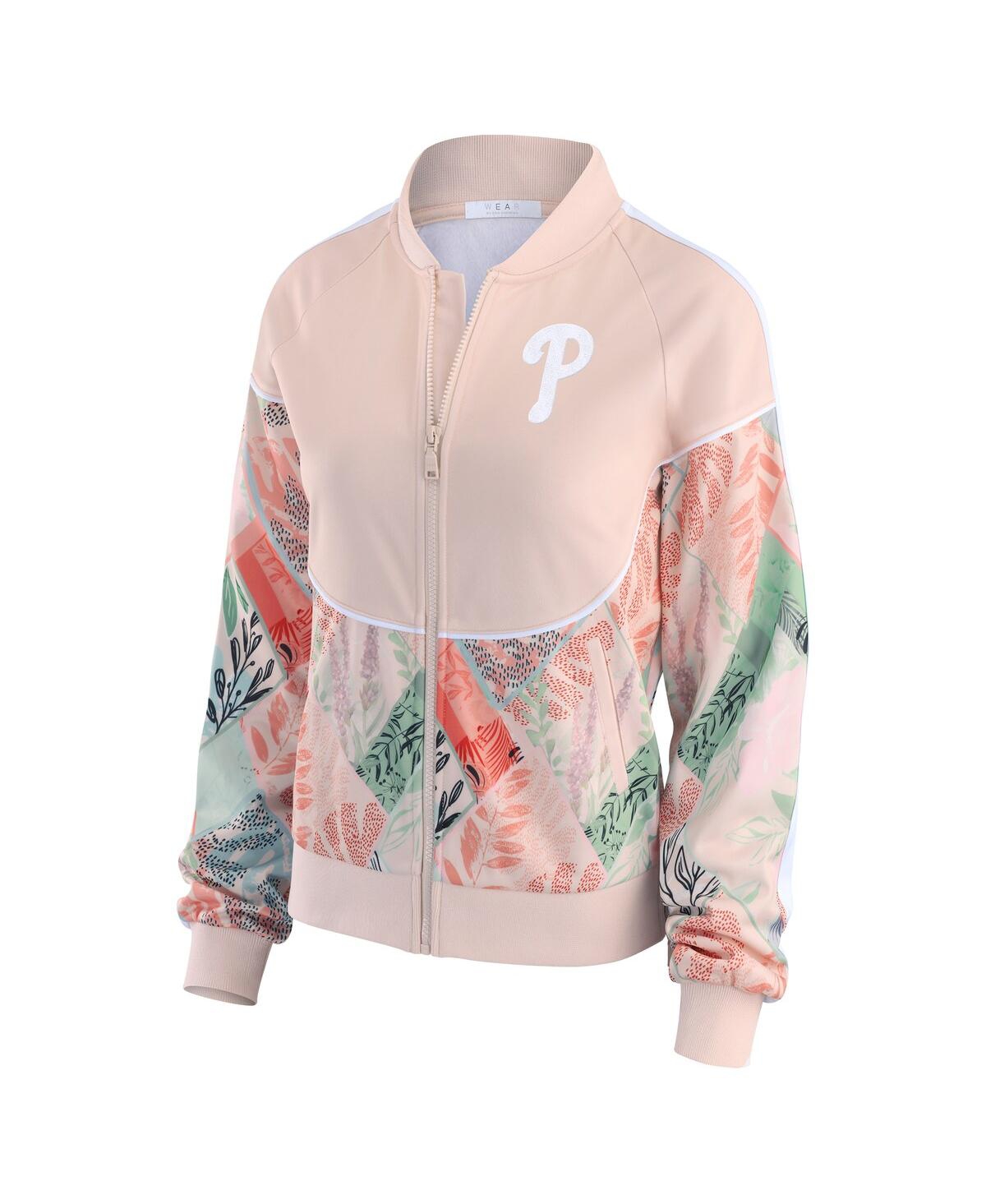 WEAR BY ERIN ANDREWS WOMEN'SÂ SAND PHILADELPHIA PHILLIES RAGLAN FULL-ZIP TRACK JACKET 