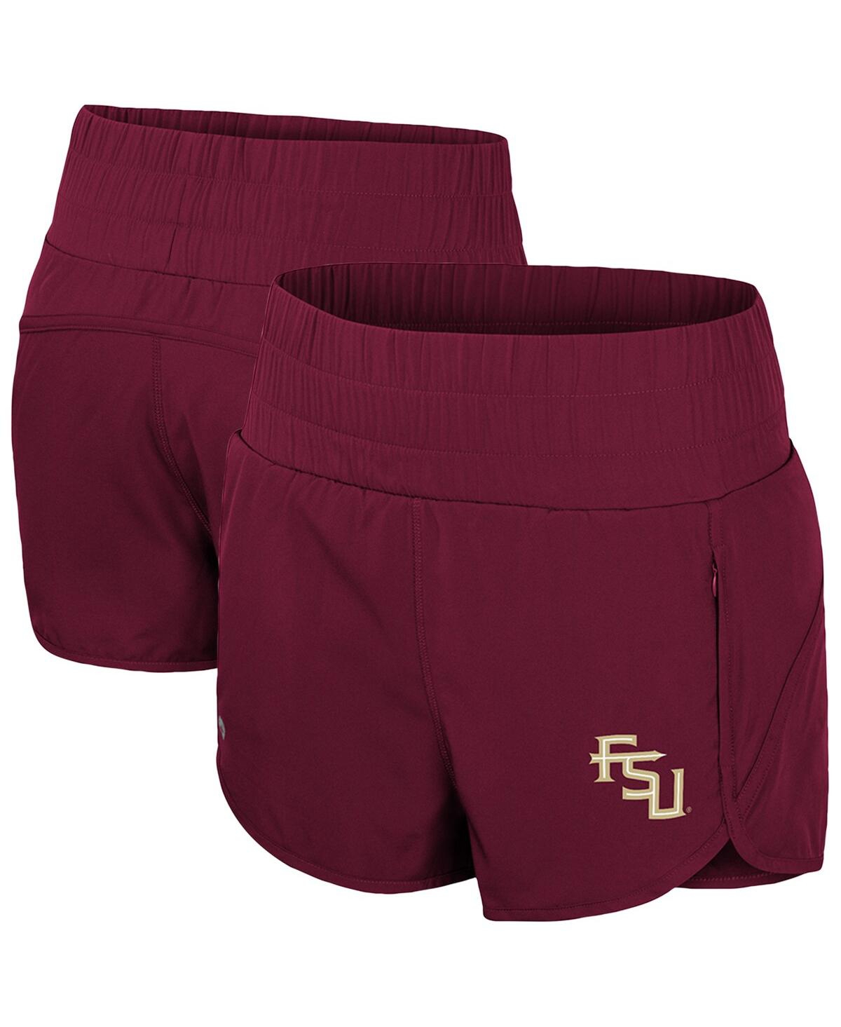 Colosseum Women's Garnet Florida State Seminoles Stop By Smocked High Waist Shorts In Garnet
