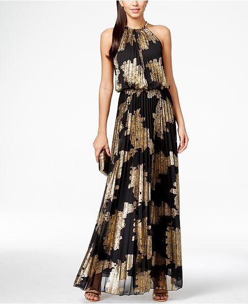 Msk metallic print blouson gown