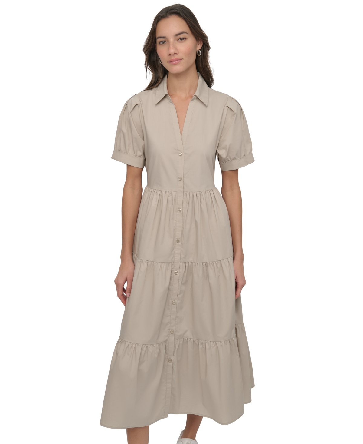 DKNY JEANS DKNY WOMEN'S PUFFED-SLEEVE TIERED SHIRTDRESS 