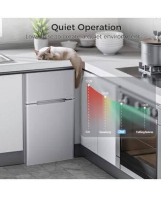 3.2 cubic foot mini fridge with separate freezer compartment and double door design is perfect for a basement, apartment, dorm room or office