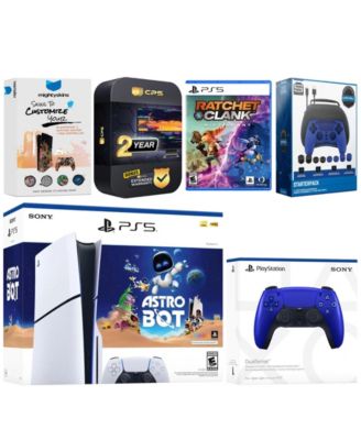 PlayStation 5 Slim Disc Astro Bot, Rachet and Clank Bundle with Extra Controller, Pro Gamer Kit, MightySkins Code and 2 Year Extended Warranty