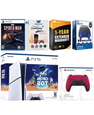 PlayStation 5 Slim Disc Astro Bot, Spider-Man Miles Morales Bundle with Extra Cosmic Red Controller, Pro Gamer Starter Kit, MightySkins Code and