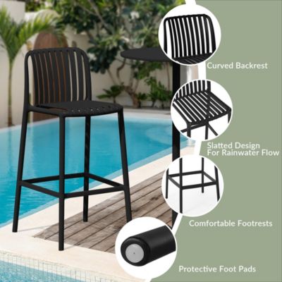 29.5" Outdoor Modern Plastic Patio Bar Height Stools (Set of 2)