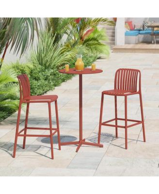 29.5" Outdoor Modern Plastic Patio Bar Height Stools (Set of 2)