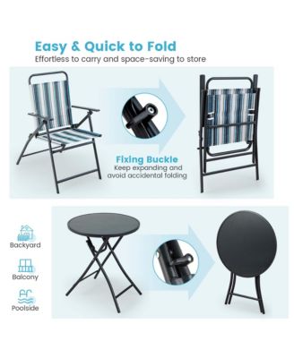 3pcs Patio Folding Dining Table Chair Set Heavy-Duty Metal Portable Outdoor