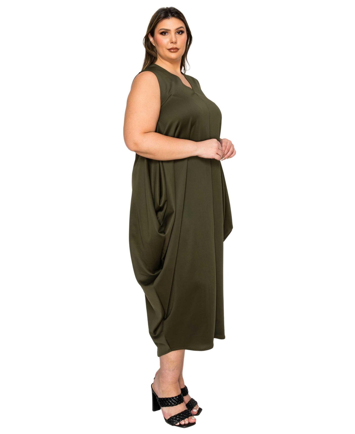 Женское платье L I V D Plus Size Clover Sleeveless Bubble Hem, цвет: Армейский — фото 2