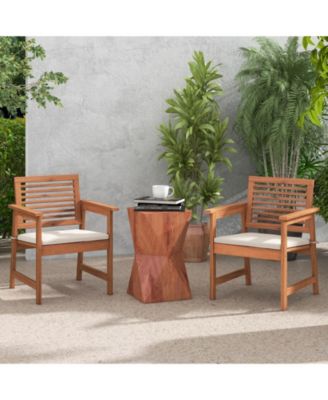 Set of 2 Outdoor Dining Chair Patio Solid Wood Chairs with Comfortable Cushions