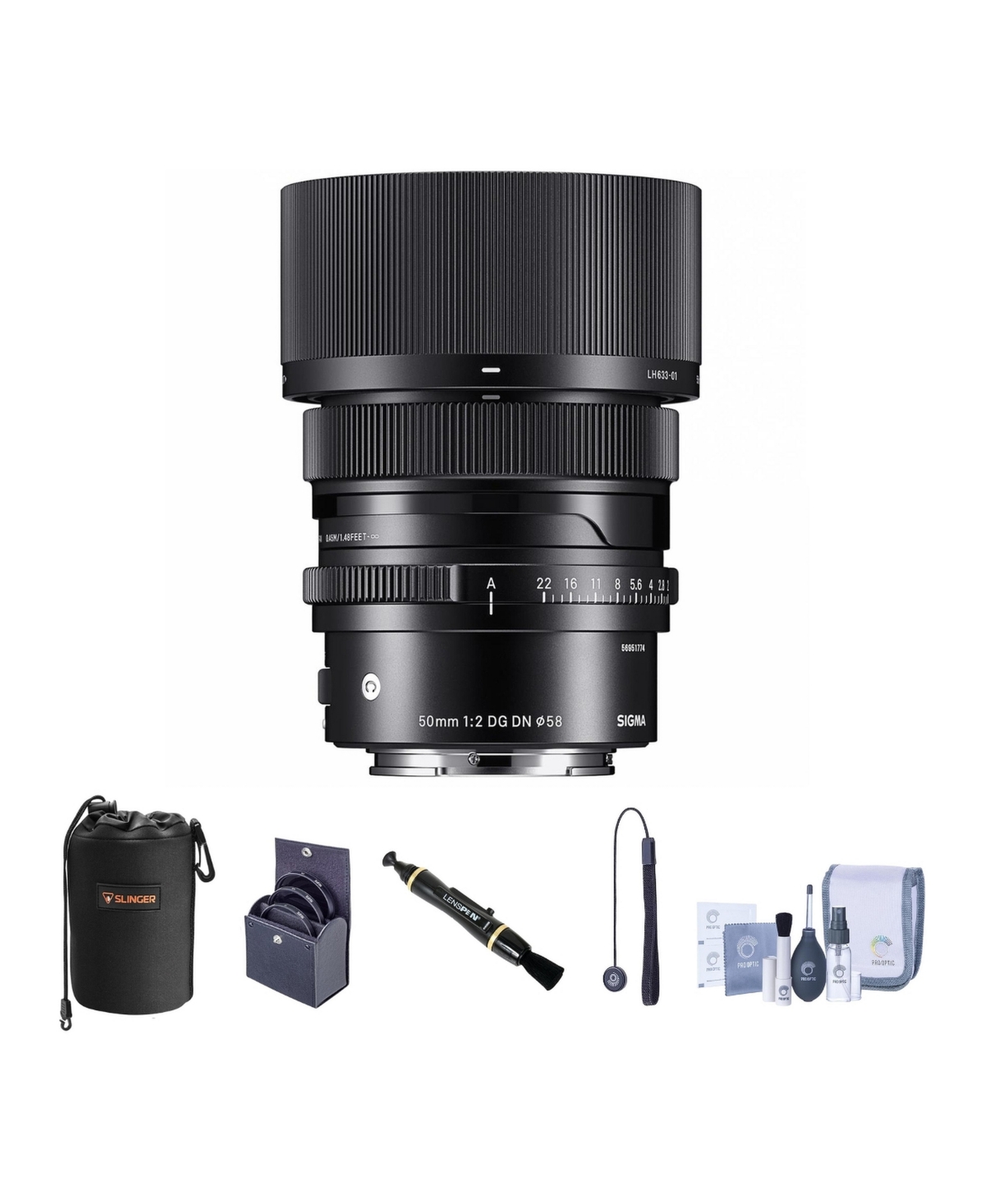 Sigma 50mm f/2.0 Dg Dn Contemporary Lens for Sony E Bundle with 58mm Filter Kit, Lens Pouch, Lens Cleaner, Cleaning Kit, Lens Cap Tether