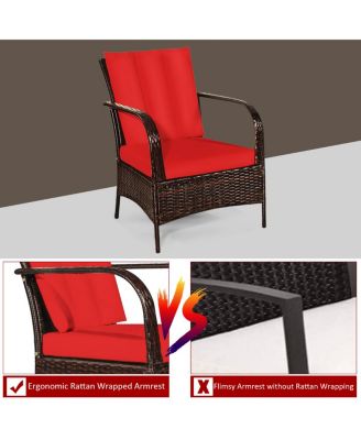 3 PCS Patio Wicker Rattan Furniture Set Coffee Table & 2 Rattan Chair