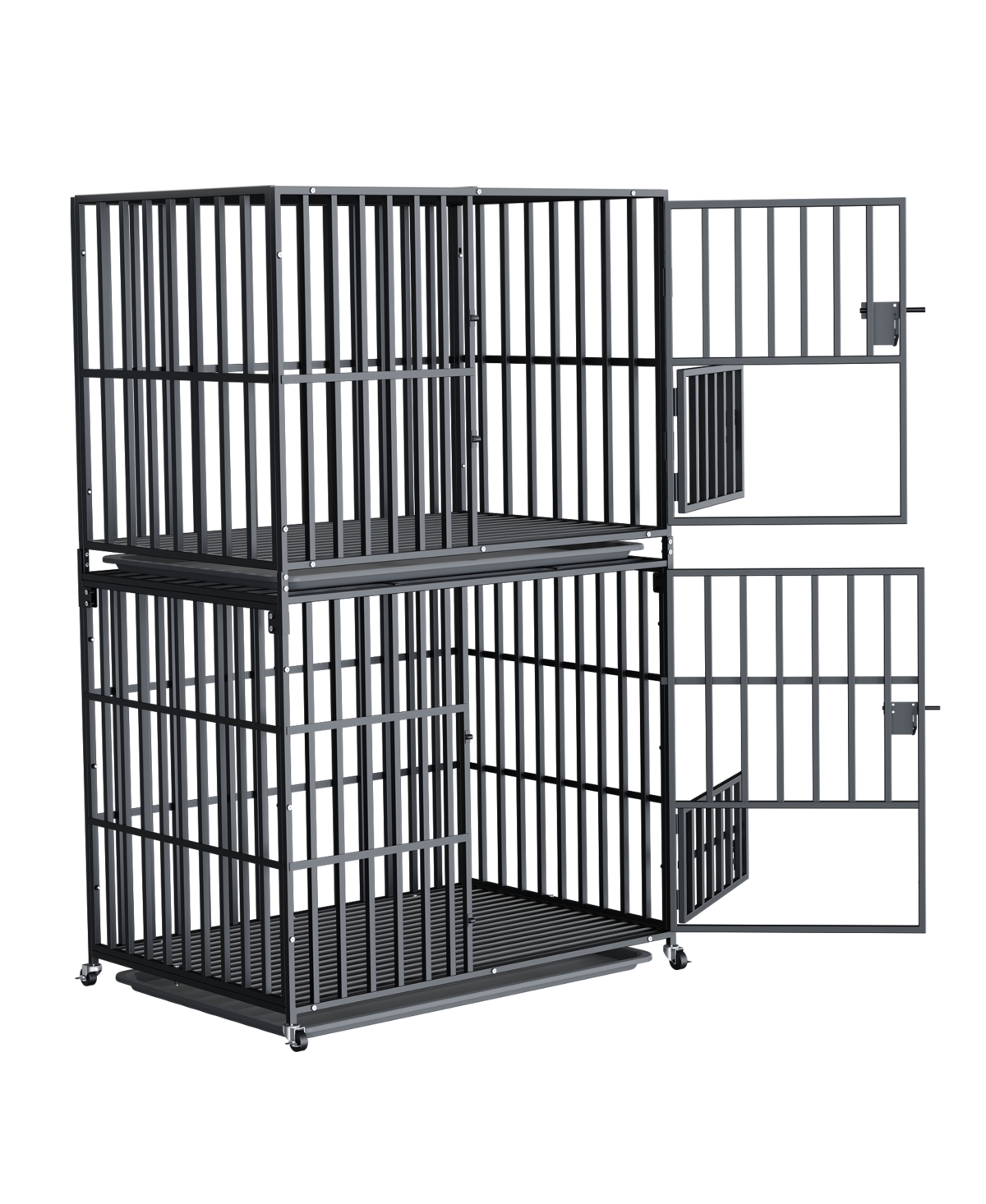 Stackable Large Dog Cage with Casters and Tray - Black