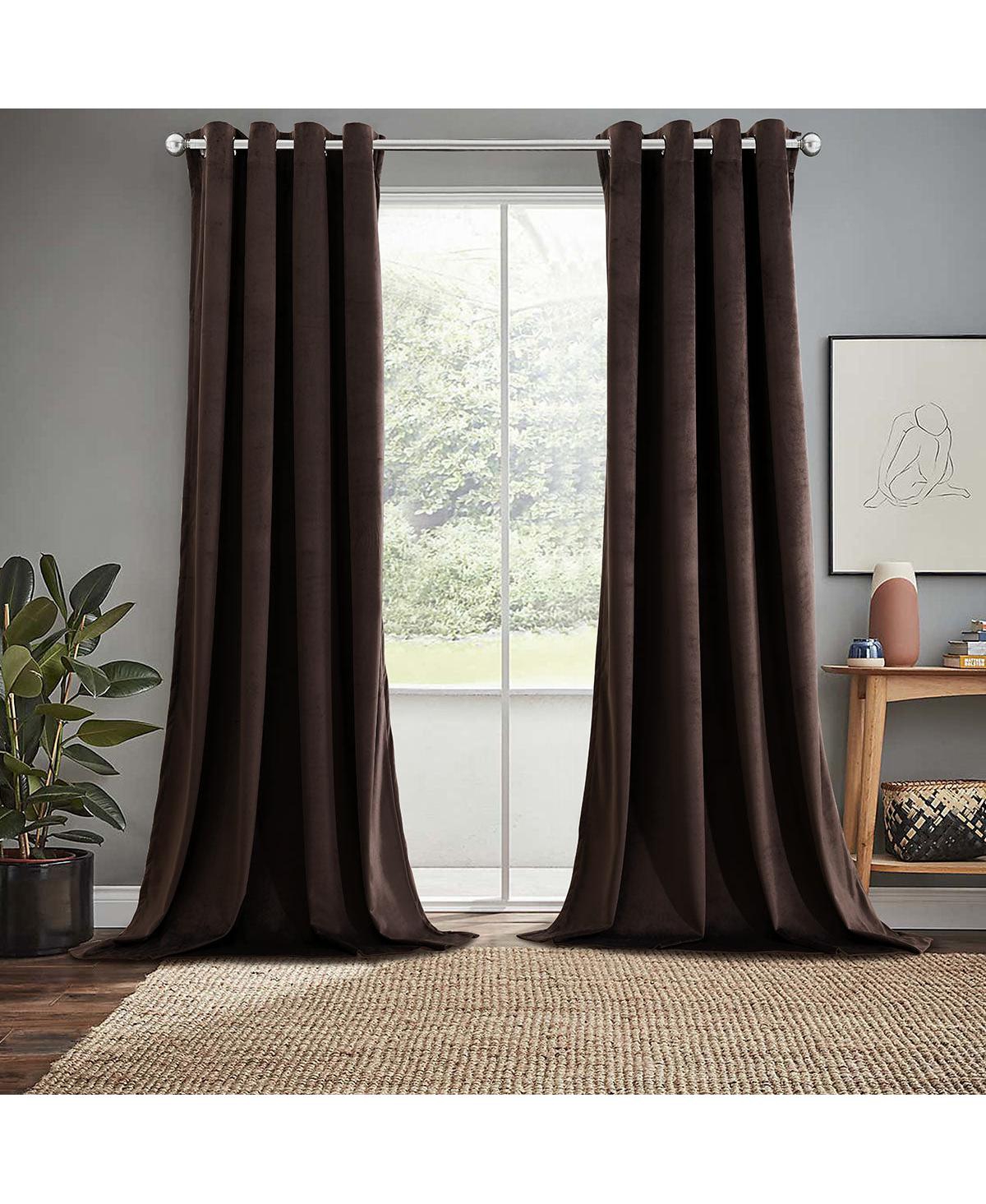 Heavyweight Velvet Grommet Curtain Panels (Set of 2), 52" W x 96" L - Black