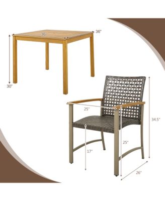 5 PCS Patio Dining Set Acacia Wood Table w/ 1.9'' Umbrella Hole Wicker Armchairs