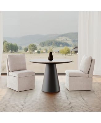 Modern 2-Piece Upholstered Chenille Armless Dining Chairs with Casters