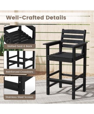 Patio Adirondack Bar Chairs Set of 2 with Wide Armrests & Footrest Backrest
