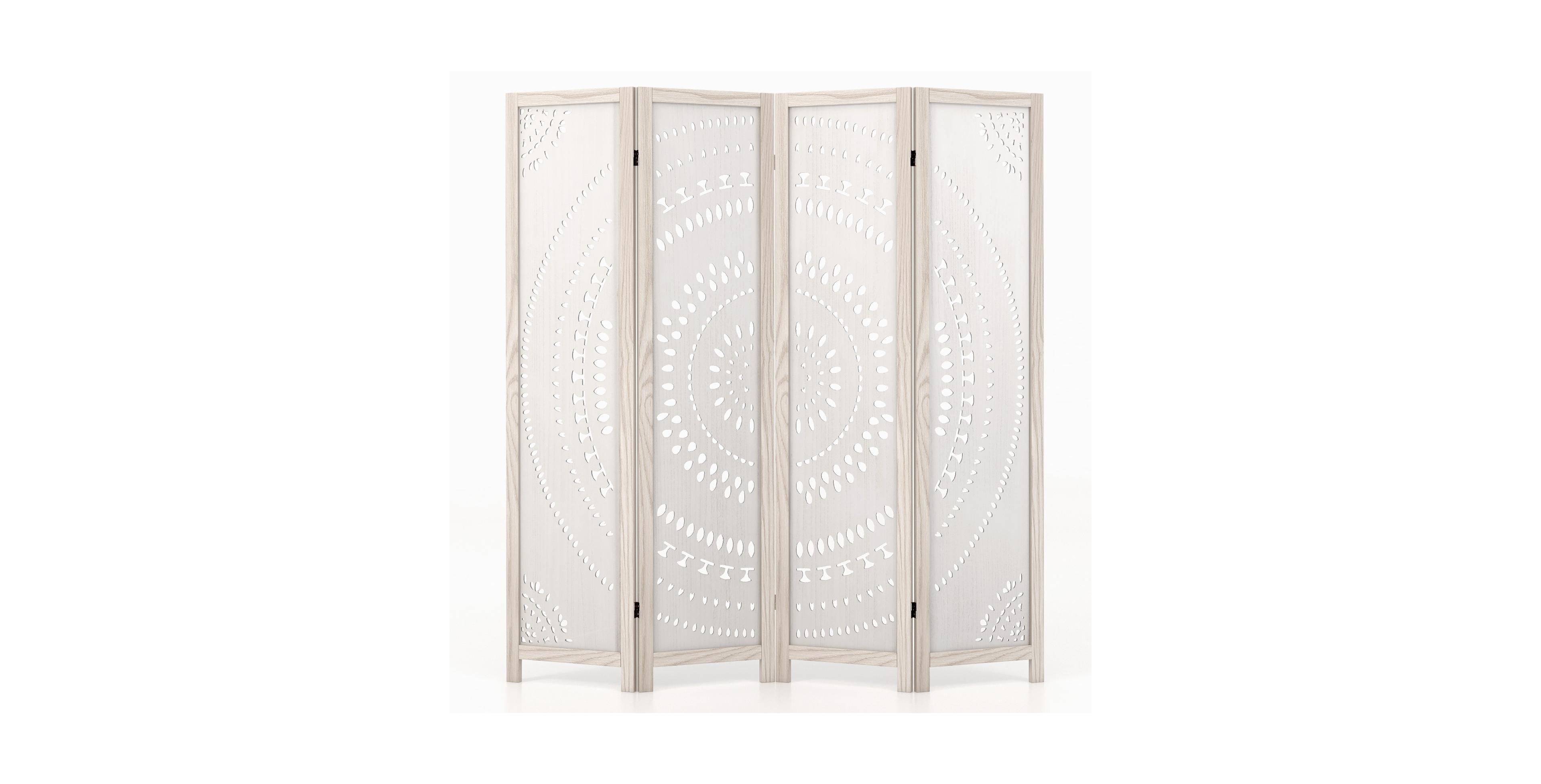 4-Panel Boho Room Divider – Privacy Screen with Detailed Carved Design for Home or Office