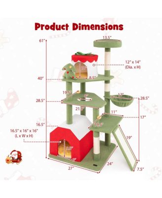 61'' Tall Christmas Cat Tree w/ Sisal Scratching Posts Plush Perch & 2 Condos