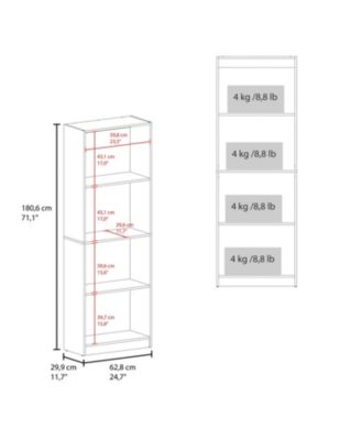 Bear Flat Bookcase with Open Storage and 4 Shelves ,Stained Walnut
