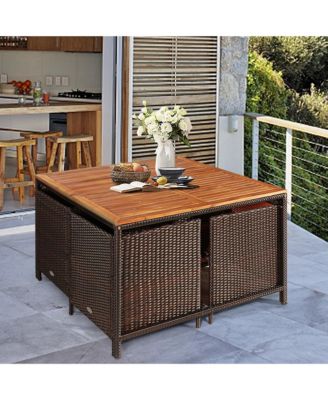 9PCS Rattan Wicker Dining Set Patio Outdoor Furniture Set w/ Cushion