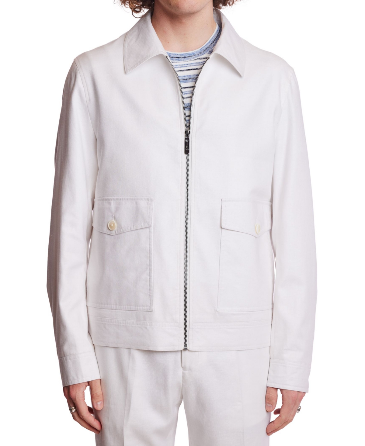 Men's Zip-Front Bomber Jacket - White Linen